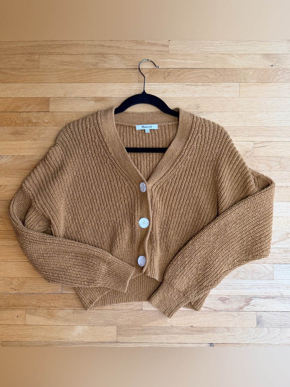 Madewell Chunky Knit V-Neck Button Cardigan Cropped Ribbed Relaxed Cozy Fall